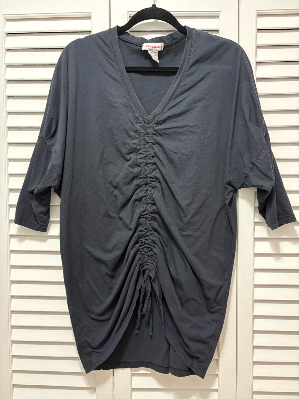 Vintage V-Neck Ruched Tunic Top - Charcoal